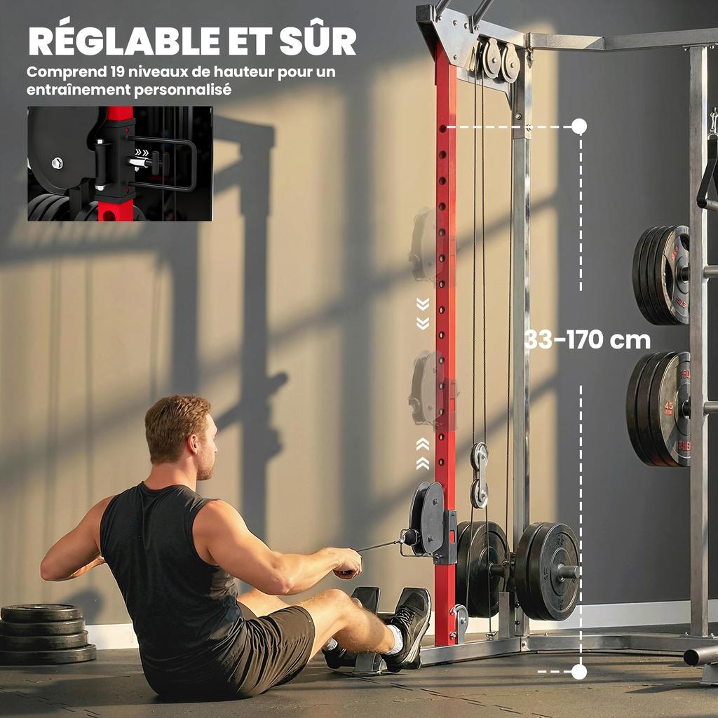 Power Cage, Power Rack with Adjustable Cable Pulley System, Pull-Up Bar, Dip Station, Landmine