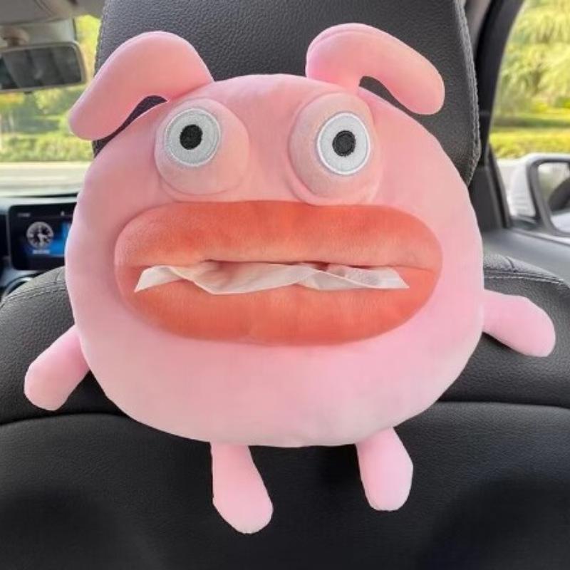 Cute Car Cartoon Plush Tissue Box Cover for Armrest or Seat Back