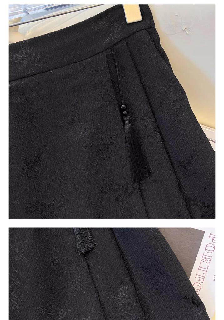 Summer Clearance: Women's Chinese Style High-Waisted Jacquard Midi Skirt - Slimming A-Line Pleated Design