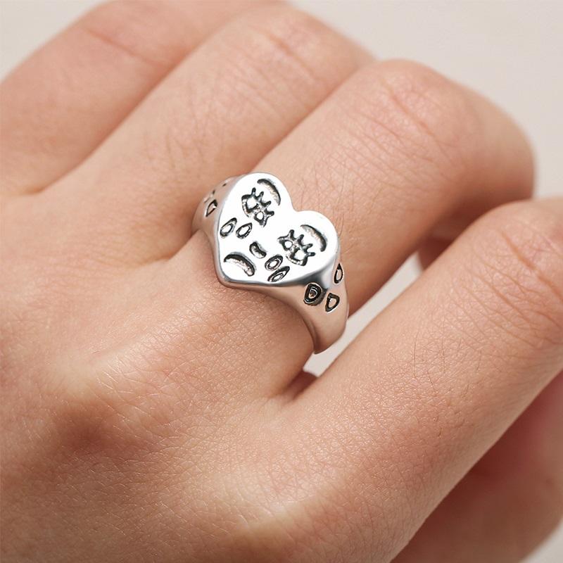 Punk YinYang Ring Set for Women Gothic Black Heart Butterfly Vintage Ghost Silver Color  Plated Retro Rhinestone Finger Jewelry