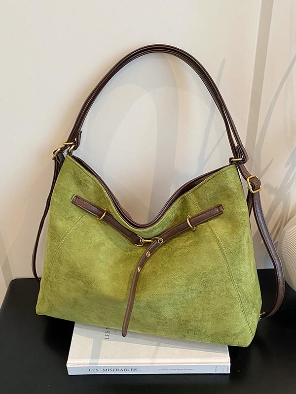 Large Capacity Retro Suede Tote - 2026 Autumn/Winter Portable Commuter Handbag Black