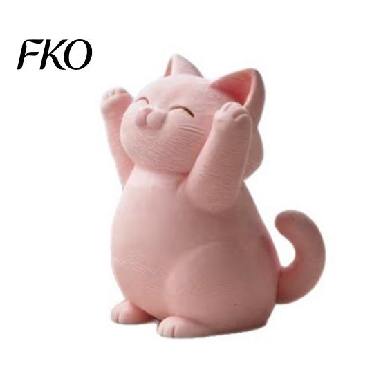 Luxury Cat Sculptures 3D Printed Pink Hugging Figurine, Adorable Sitting Kitten Statue with Raised Paws, Stable Statues Kawaii Desk Car Dashboard