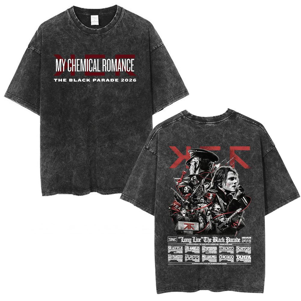 Rock Band My Chemical Romance Washed Tshirt The Black Parade Tour Merch Fans Gifts Tshirts Mens Clothing Punk T Shirts