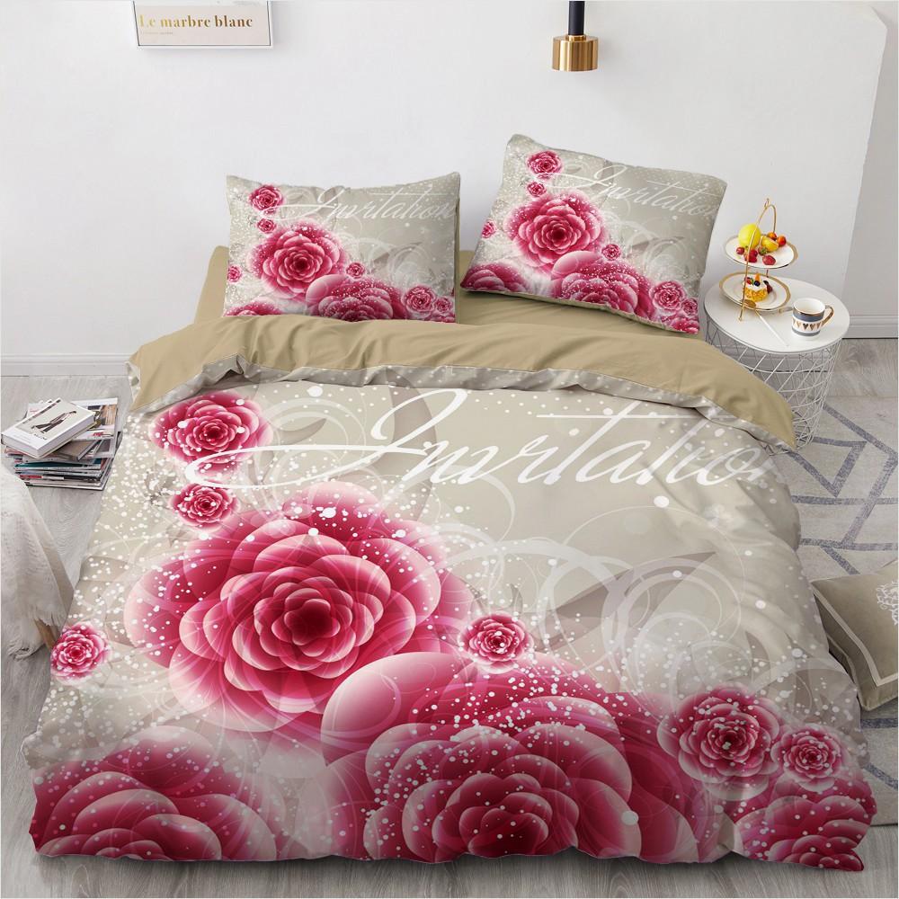 Golden Red Rose King Queen Duvet Cover Romantic Floral Bedding Set Valentine's Day Flowers Quilt Cover Polyester Comforter Cover