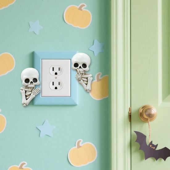 1 Pár Halloweenská Kostra Dekorace Samolepicí Strašidelná Pryskyřičná Kostra Samolepka na Vypínač Sváteční Párty Domov Kancelář Zeď Gotická Ozdoba Hlava Lebky