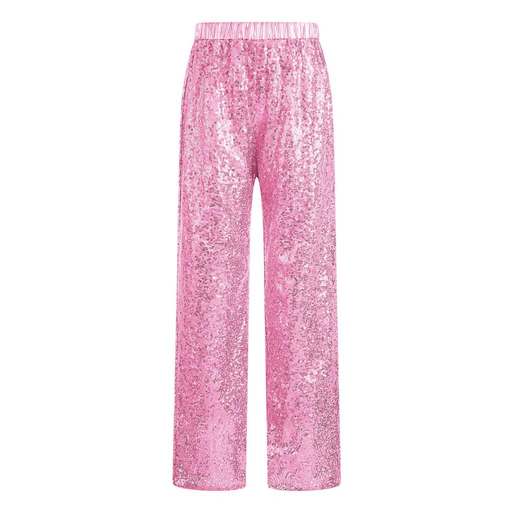 Kids Girls Glittery Dance Pants Elastic Waist Loose Fit Sequins for Party and School Shows