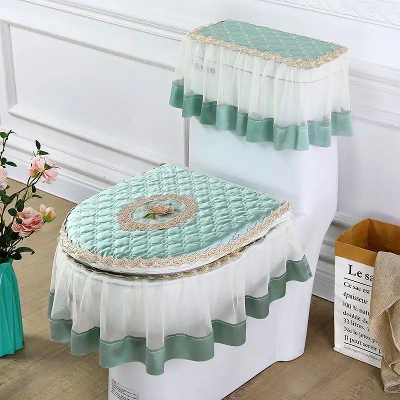 New Three Piece Toilet Cushion Set Seasonal Universal Double-sided Toilet Seat Cover Zipper Style Fabric Toilet Seat Cushion