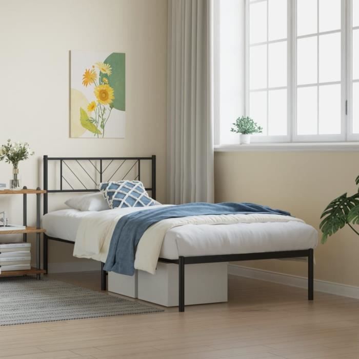 VidaXL Cadre de lit métal avec tête de lit noir 80x200 cm 372170