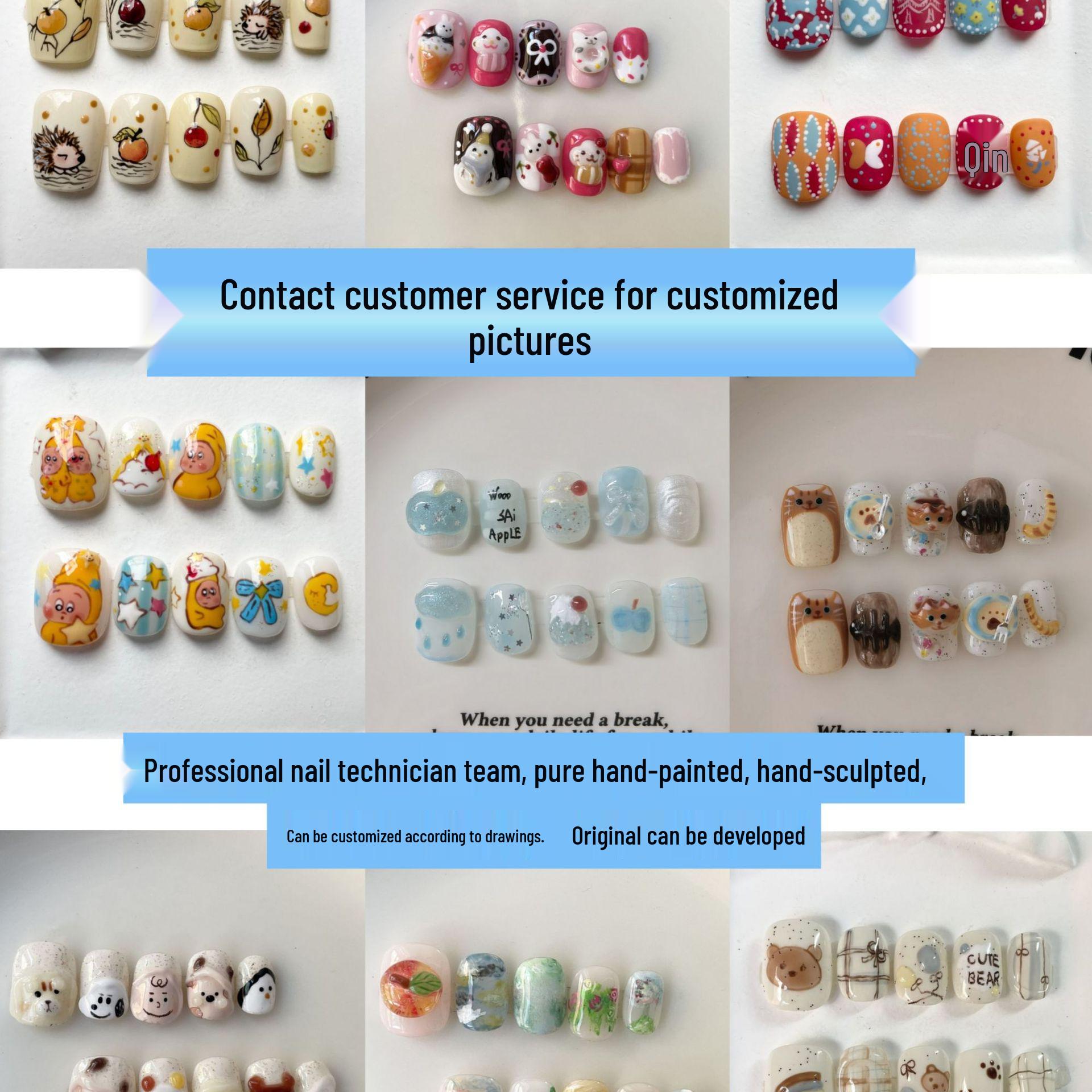 Милые Ручная Работа Ручная Роспись Кошачий Глаз Короткий Стиль Накладные Носимые Ногти Medium Model