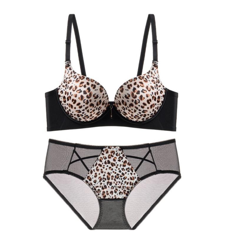 Sexy Leopard Print Front-button Bra for Small Breasts Push-up Bra for Side Breasts and Anti-sagging No Steel Ring Seamless Back Bra