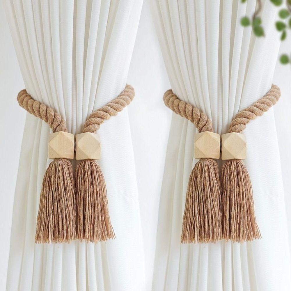 Solid Wood Curtain Tieback Hand-woven Window Curtain Buckles Fashion Curtain Rope Holders  Bedroom