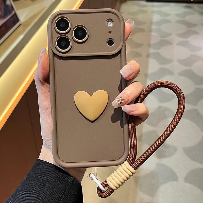 

3D Конфетное Сердце Любви Мягкий Чехол для Телефона с Шнурком для iPhone 17 Air 16 15 14 13 12 11 Pro Max Plus Силиконовый Ударопрочный Чехол Silicon&iPhone 11 Pro Max