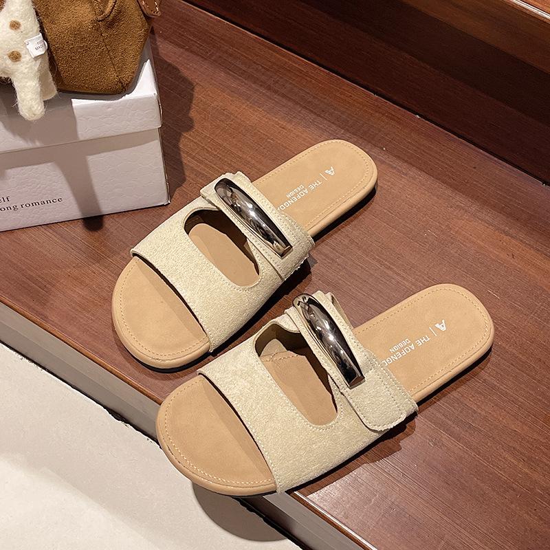 Internet Celebrity Super Fire Velcro Flat Bottom Slippers Women's Summer Fashion Wear Soft Bottom Ugly Cute Summer Casual Cool Slippers