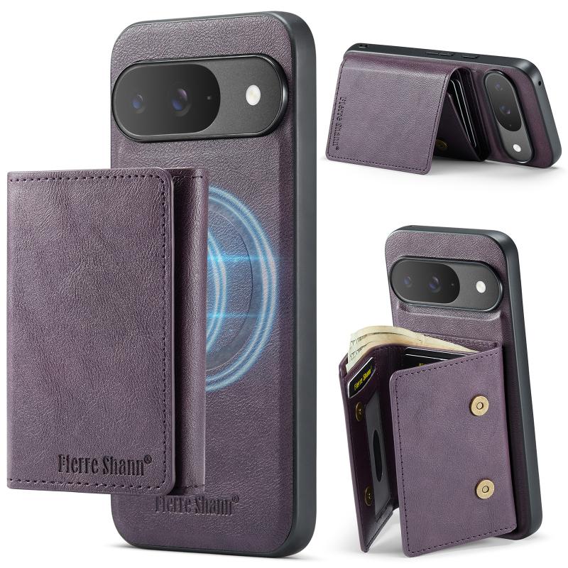 

For Magsafe Magnetic Solid Color Fold Wallet Card Slot Bracket Leather Phone Case For Google Pixel 10 Pro XL 9A 8A 7 8 9 Pro XL Google Pixel 8 Pro фіолетовий