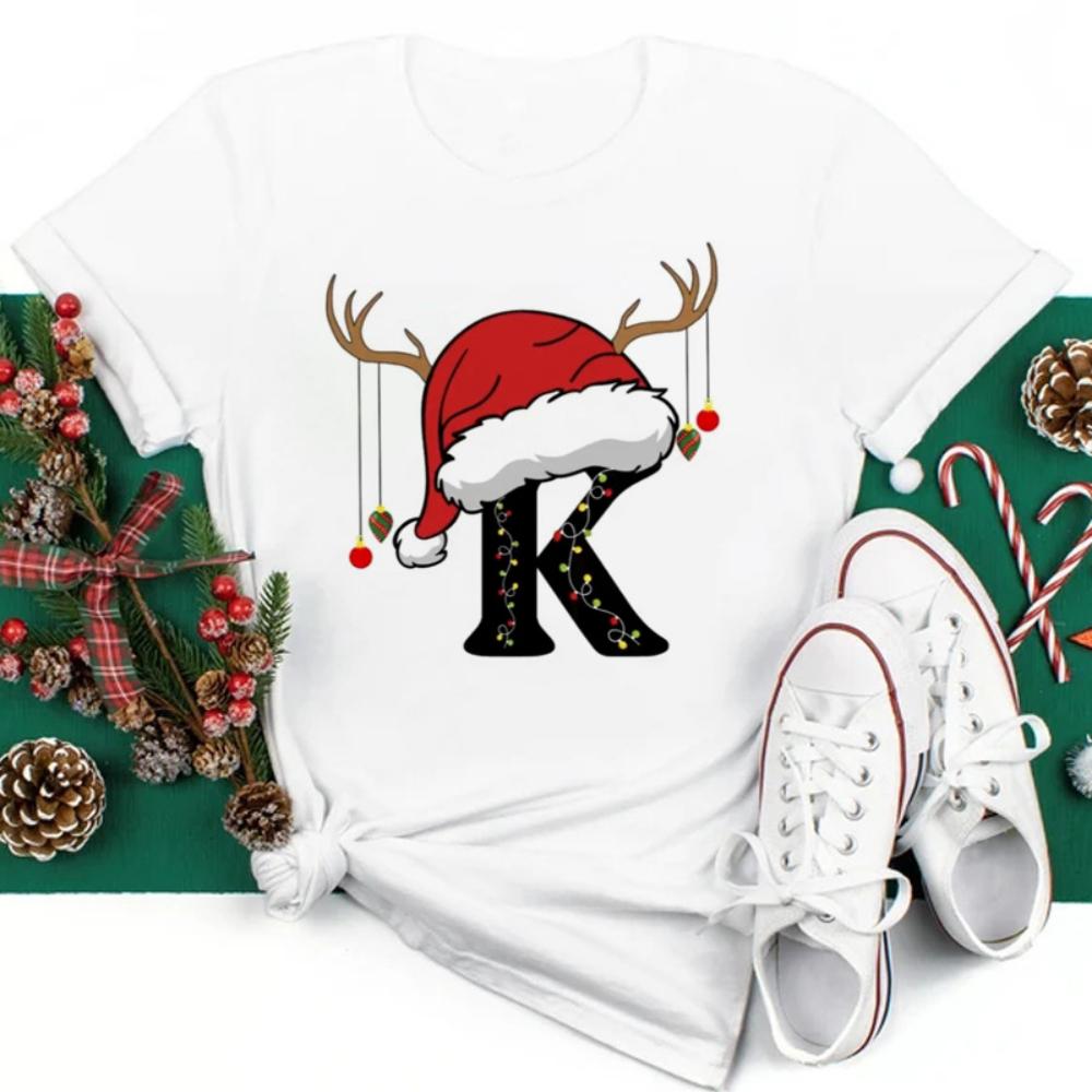 

Christmas Hat A To Z Letters Oversize Tshirt Christmas Family Gathering Activity Shortsleeved Shirt Oversize Streetwear Fashion S