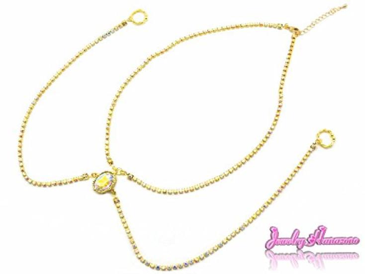 Hanazono Jewelry Oval Closed Diamond Lane Nipple Necklace with Crystal AB Gold Aurora Design, Nipple Accessory, Nipple Ring, Nipple Necklace,