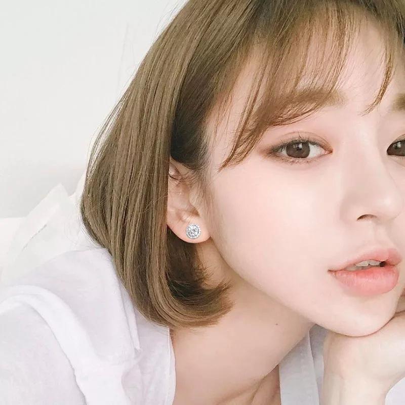 Koreanische 925er Silber Niedliche Runde Kristall Steckerohrringe für Damen S925 Hochzeitsfeier Schmuck Geschenk Aretes De Mujer