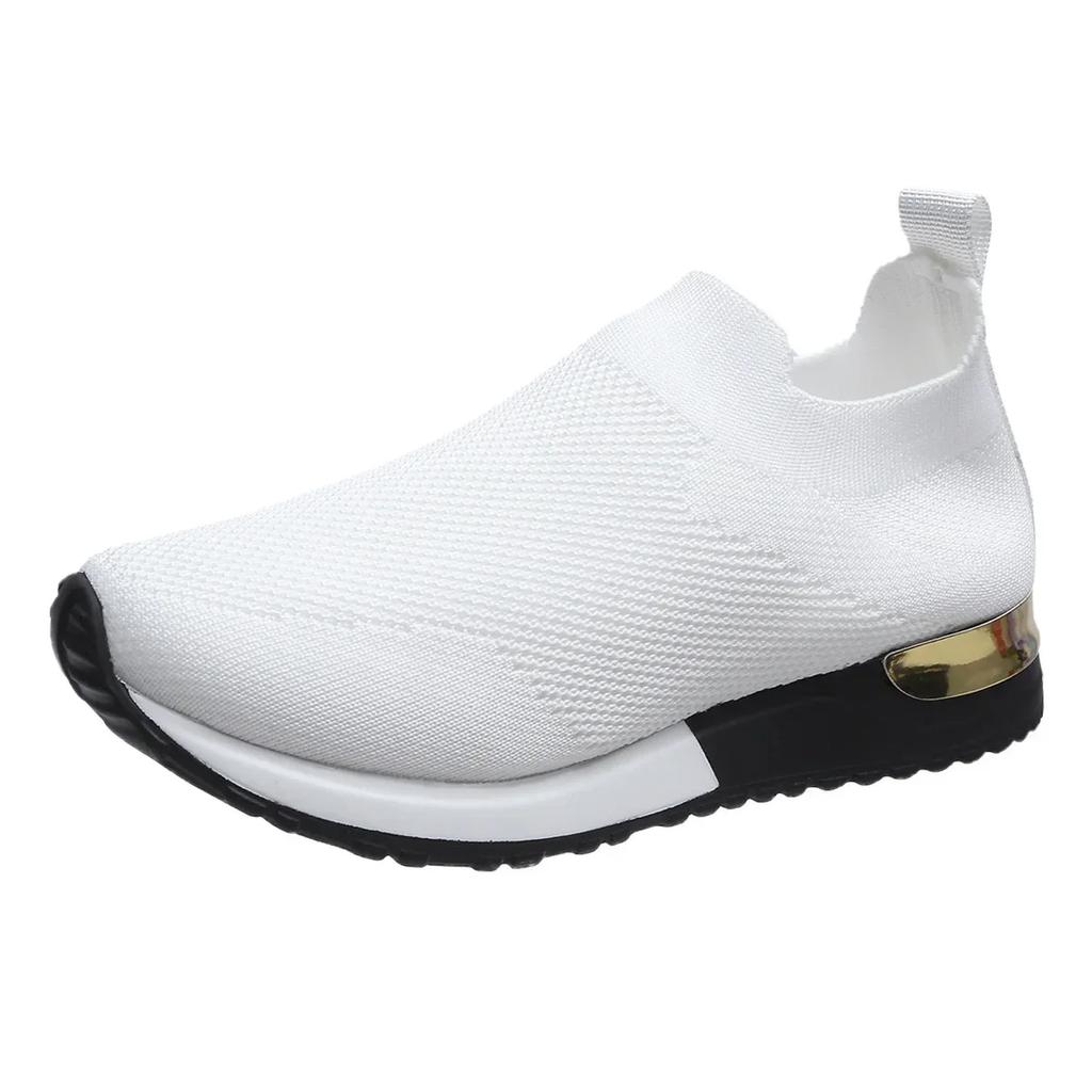 Weave Mesh Shoes For Women  Fashion Mujer Sneakers Spring Summer Slip On Ladies Platform Socks Shoes Light Vulcanized Shoes