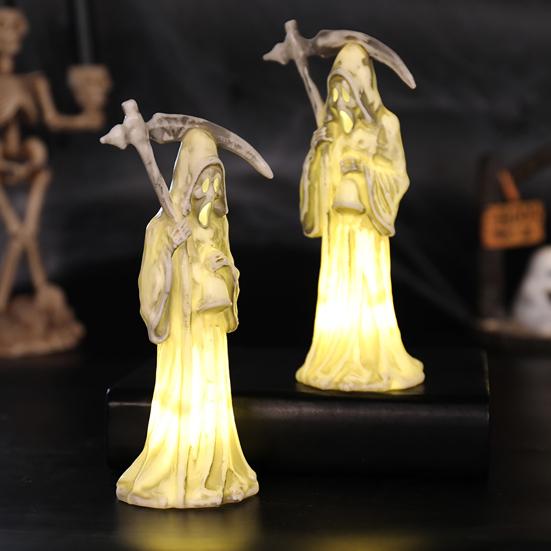 Halloween Scythe Night Light, Grim Reaper LED Desktop Decor, Warm Glow Ornament for Spooky Party Home