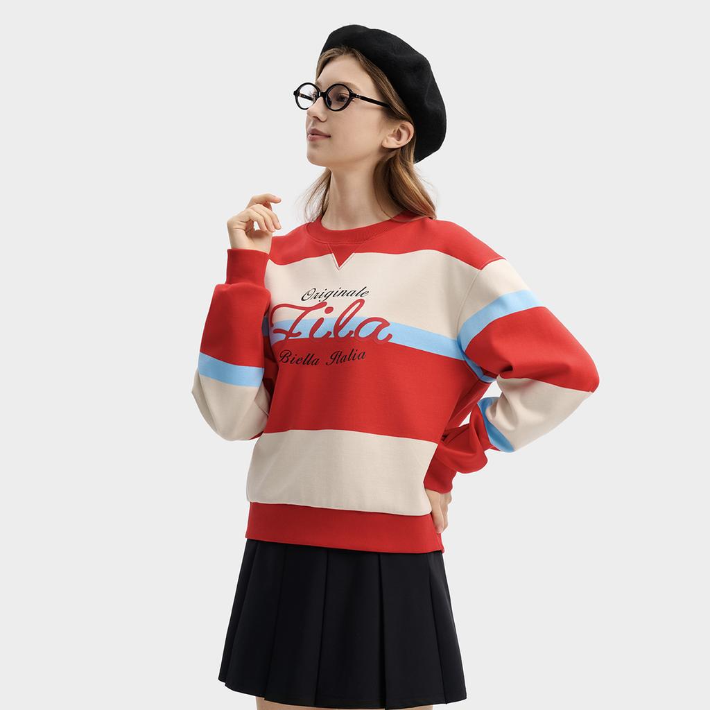 FILA Original Simple Fashion Retro Sports Casual Trendy Striped Comfortable Versatile Round Neck Pullover Sweatshirt Women sweatshirt F11W619206FBG