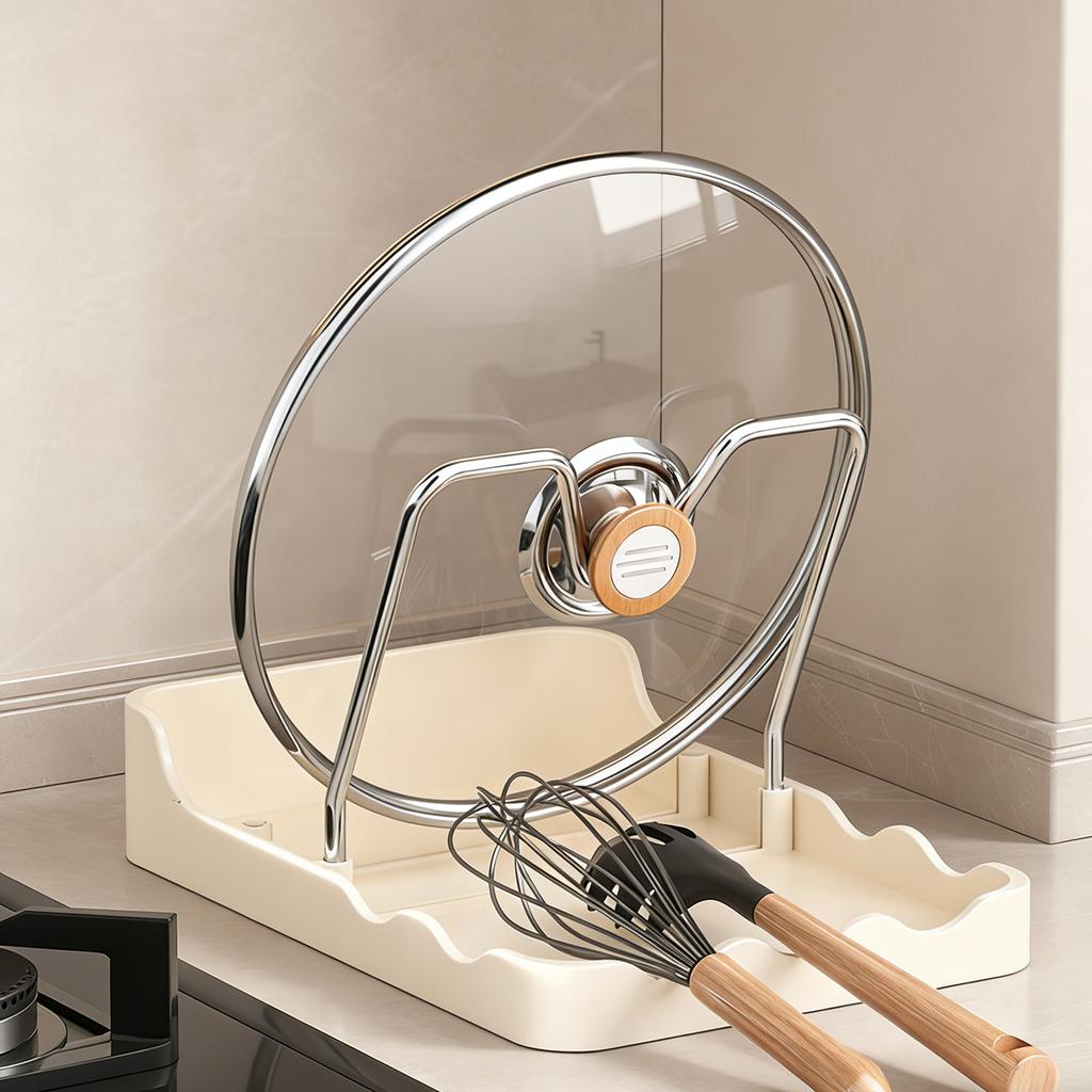 Kitchen Pot Lid Storage Rack Multifunctional Stainless Steel Pot Lid Holder With Drain Tray Kitchen Storage Rack