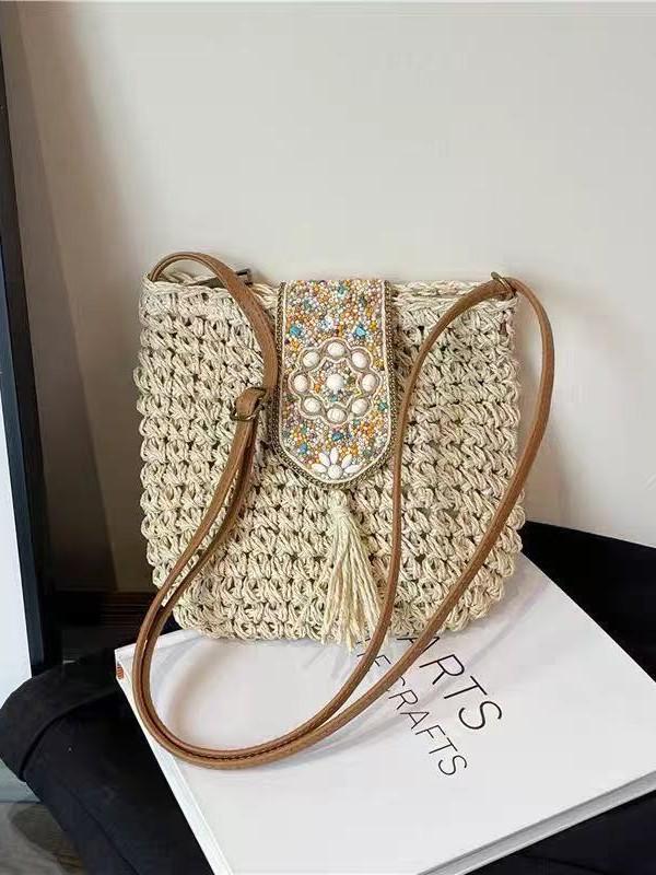 Women's 2025 Fashion Straw Tassel Crossbody Bag - Versatile Woven Beach Shoulder Bag