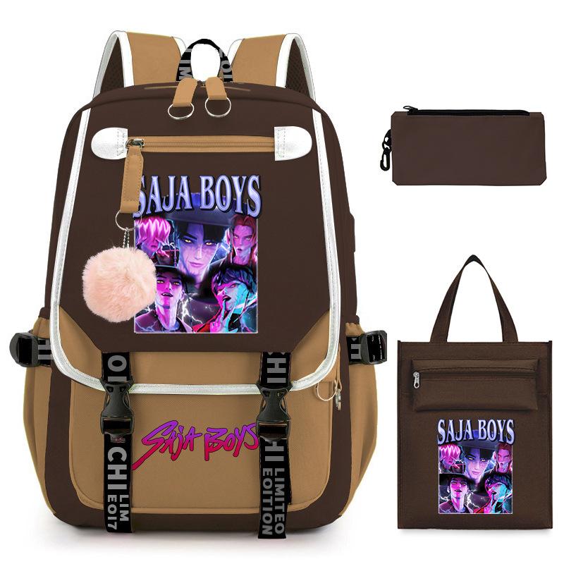 Sac à dos décontracté pour étudiant imprimé K-Pop Anime Dessin animé Sac fourre-tout tendance Trousse à crayons Ensemble