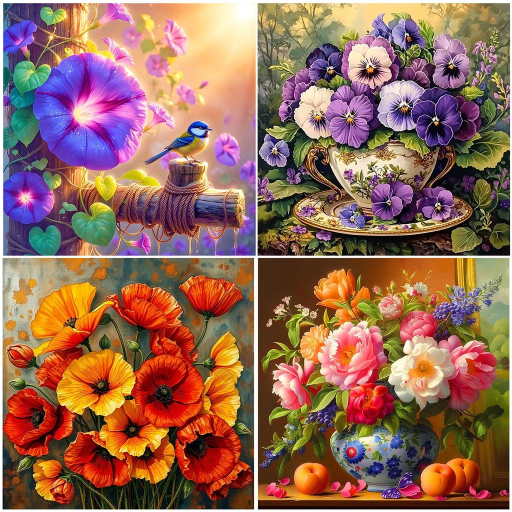 Flowers DIY No Frame Acrylic Oil Painting Numbers Kit 40*40cm Acrylic Paint By Numbers Kit On Canvas for Beginner Wall Decor