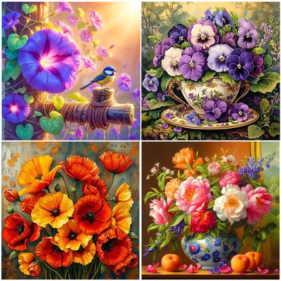 Květiny DIY Bez rámu Akrylová malba podle čísel Sada 40*40cm Plátno Akrylová výplň Malířská sada pro dospělé Dárky Domácí dekorace