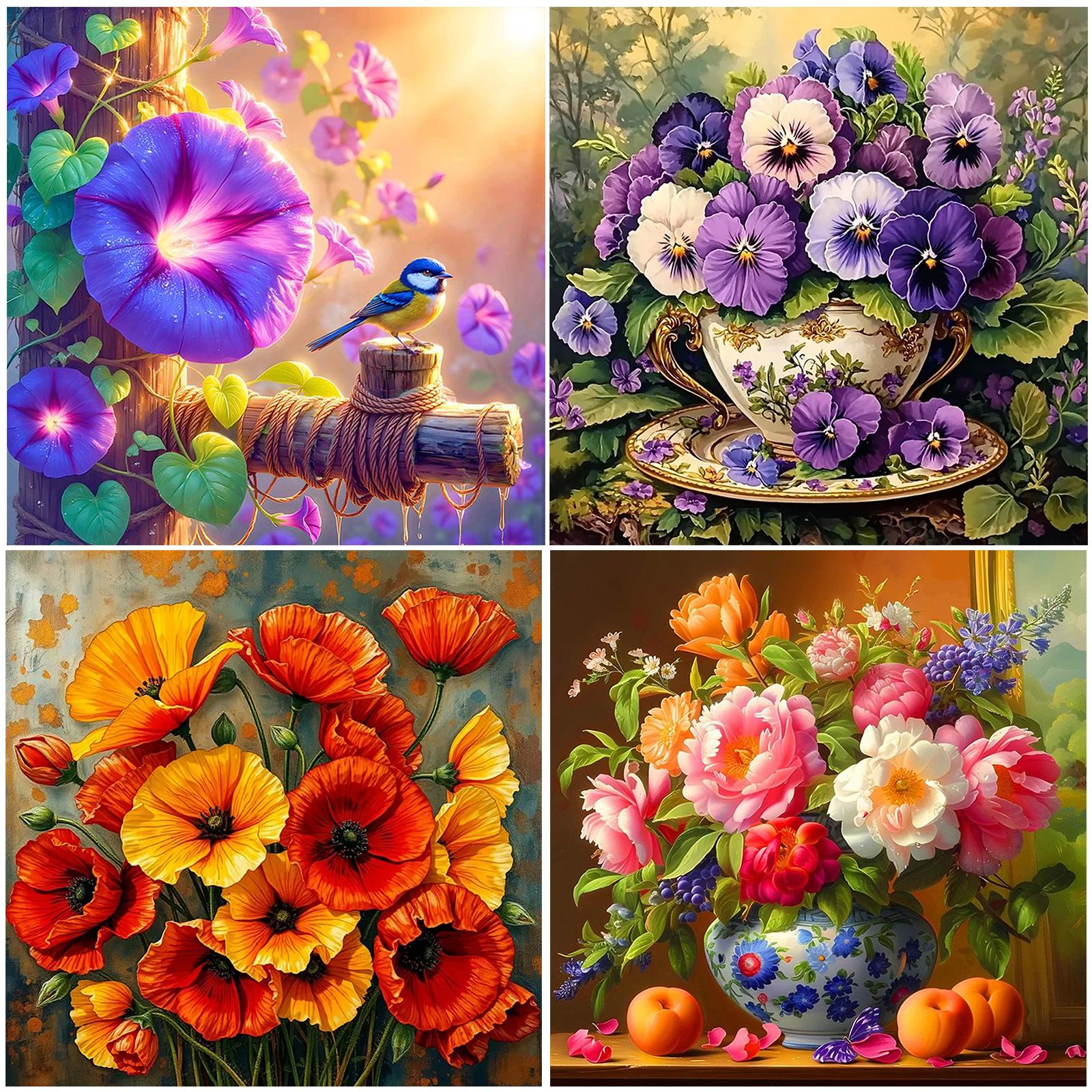 Fiori Fai da Te Senza Cornice Kit Pittura su Tela con Numeri Acrilici 40*40cm Kit Pittura Riempimento Acrilico per Adulti Regali Decorazione Casa