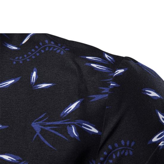 Camisa Casual para Mujer con Cuello Vuelto, Manga Larga, Estampado de Hojas, Botones, Corte Slim, Talla Grande