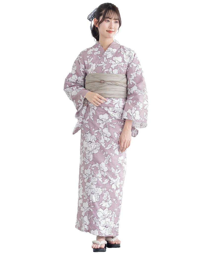 SOUBIEN Yukata Set and Free Pink with Poppy and Flaxen Women's Two-Piece (Yukata Obi), Size, Colors, Ykt10121-obs10029