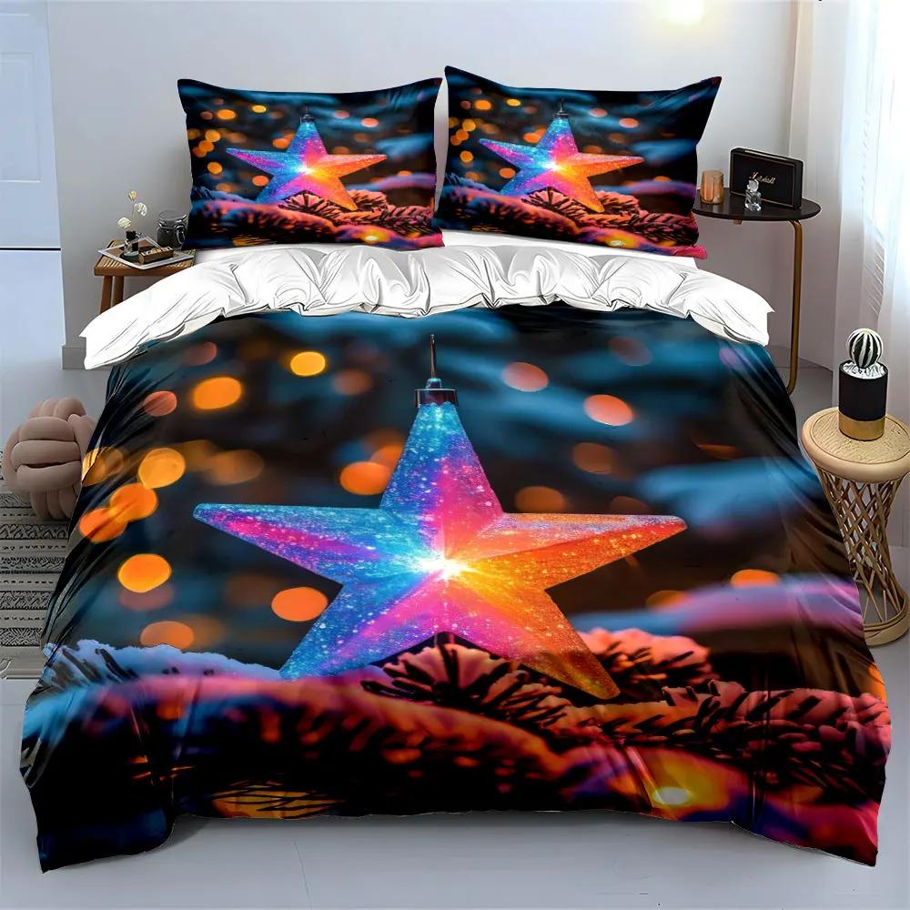Colorful Star Ornament Set Decors Soft Comfortable Duvet Cover Bedding Set Included 1*Duvet Cover & 2*Pillowcases Gift