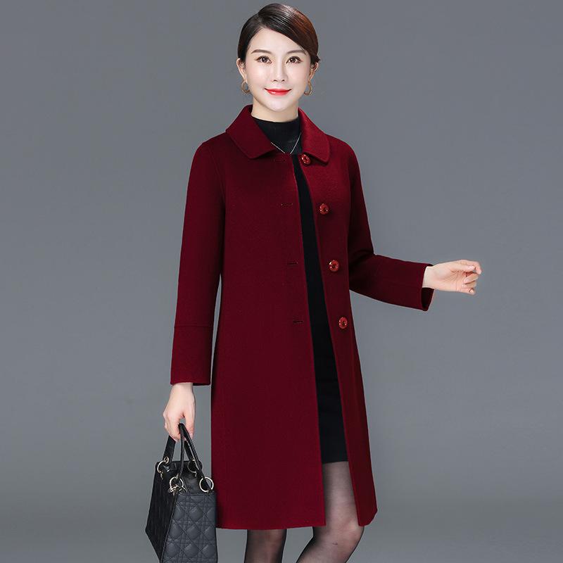 Women's Turn Down Collar Long Sleeve Slim Fit Commute Style Maxi Wool Coat Single Breasted Woolen Outer Jacket