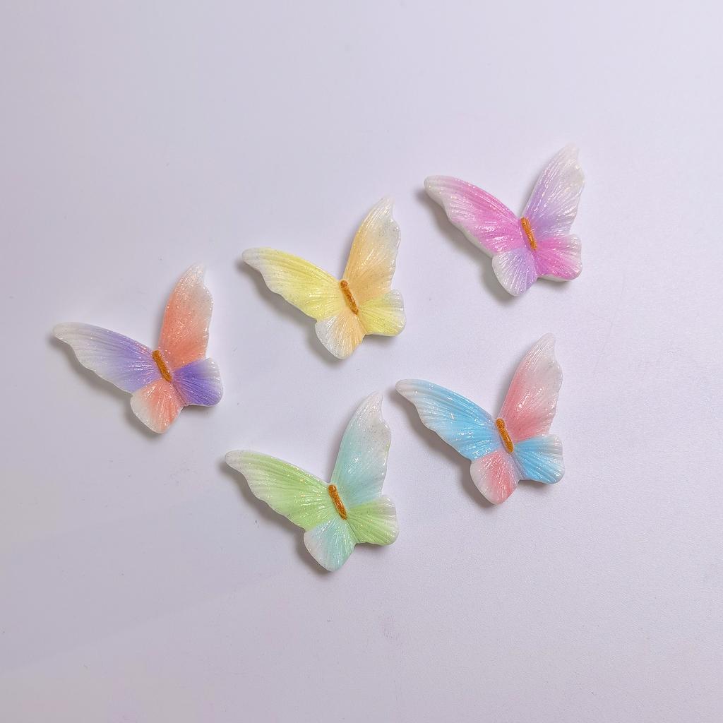 100Pcs 26*30MM 3D Mini Glitter Butterfly Resin Flatback Cabochon Embellishments for Scrapbooking Hair Clip Phone Case DIY Crafts
