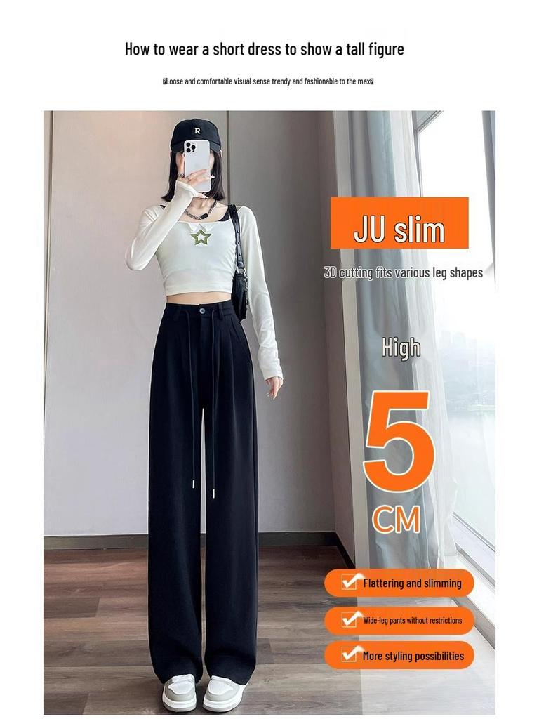 Women's American-Style Gray Drapey Knit High-Waisted Wide-Leg Sweatpants - Spring 2026 Petite Collection