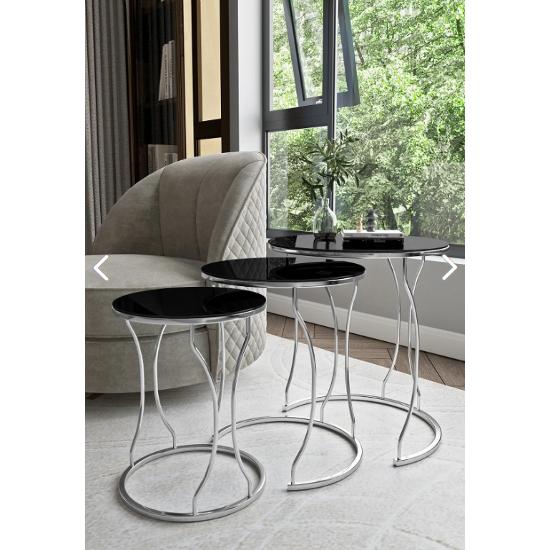 

3-местный журнальный столик Rüya с металлической ножкой серебристого цвета, небьющееся зеркало Lux vip Premium