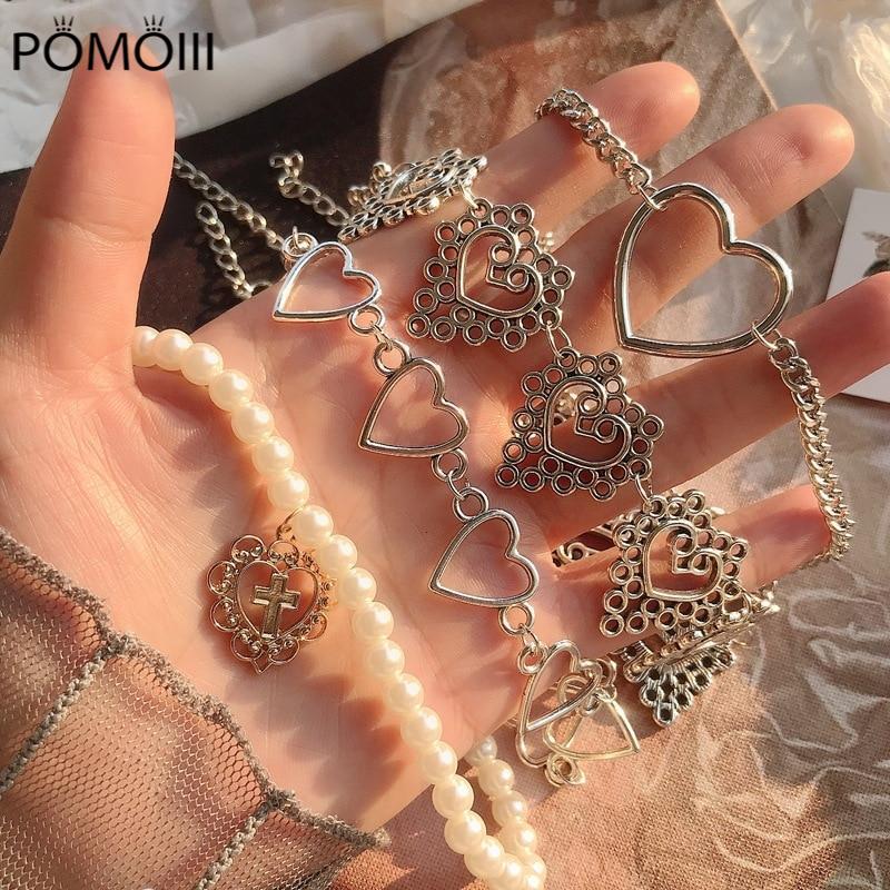 Kpop Heart Chain Choker Necklace For Women Collar Goth Necklaces Aesthetic Jewellery Christmas Party Girl Halloween New Chocker