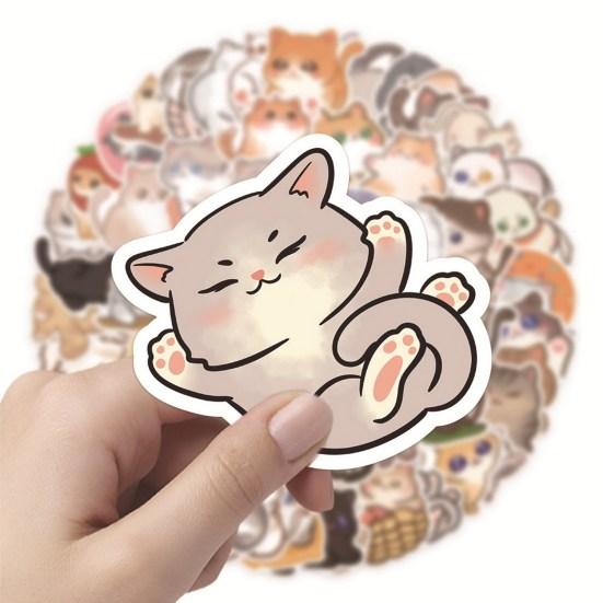 60Pcs Cat Sticker Cartoon Pattern Waterproof Adorable Decorative Water Bottle Laptop Skateboard Cat Sticker Reward Gift