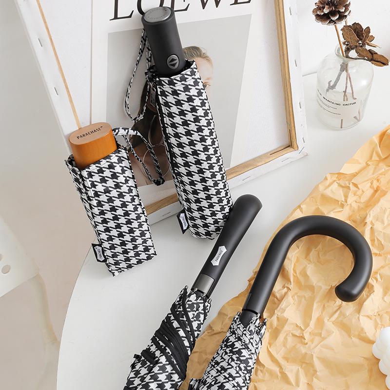 PARACHASE Větruodolný lehký deštník s kohoutí stopou - Dlouhá rukojeť, korejský styl, ochrana proti slunci a dešti, skládací design.