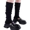 Japanese Punk Leg Warmers Women Solid Color Ribbed Knit Long Socks Y2K Distressed Ripped Boot Cuffs Leg Cover Streetwear