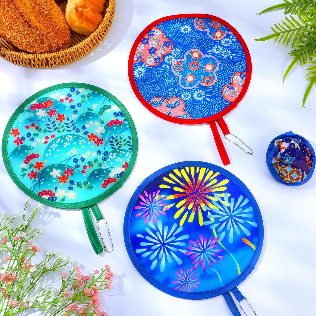 4 Pcs Round Foldable Fans, Handheld Fan Foldable Portable Fans Colorful Floral Cooling Fan Japanese Folding-Fan Handheld for Travel, Events,