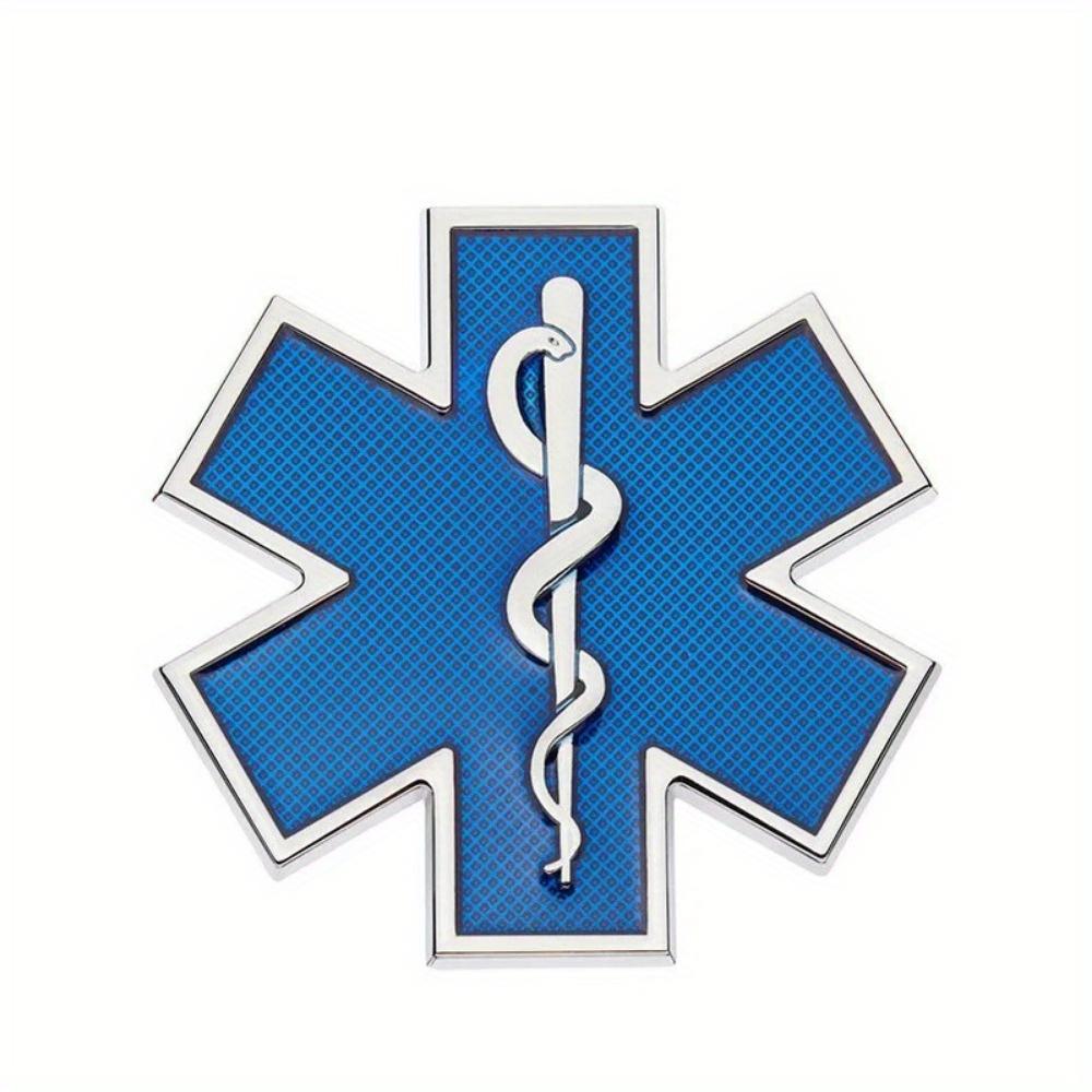 1pc Metal 3D Star of Life Car Sticker Styling Red Emergency Ambulance Logo Personalized Modification Metal Scratch Decoration