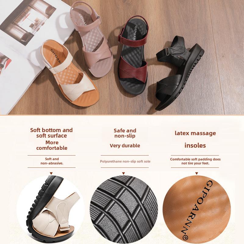 2025 Mom's Non-Slip Soft Bottom Sandals: Stylish Summer Flats for Middle-Aged and Elderly Women