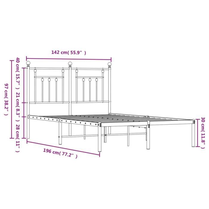 VidaXL Cadre de lit métal avec tête de lit noir 135x190 cm 353536