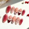 30 Pieces of Almond Three-dimensional Wearable Nail Painted Blush Bow French Dot Diamond Pearl Manicure