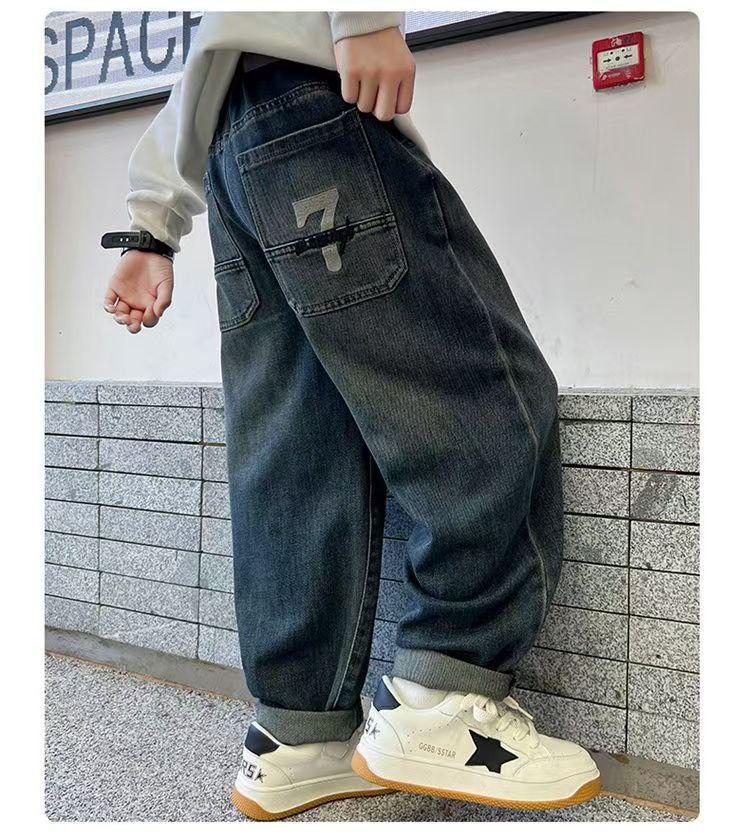 Boys' Fleece-Lined Winter Denim Pants - Versatile Korean Style for Autumn and Winter