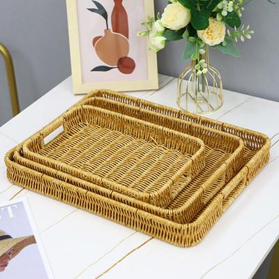 Cesto Portaoggetti con Manico Intrecciato a Mano Rattan Sintetico Forma Rettangolare Vuoto