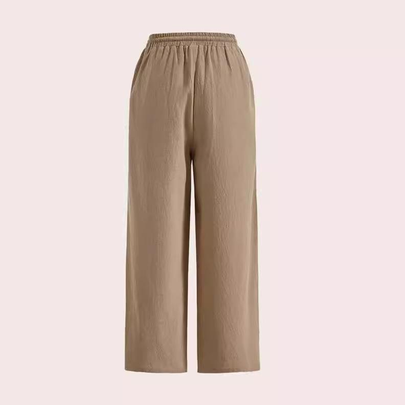 Solid Color Urban Casual Elastic Waist Straight Leg Pants Multi Color Casual Wide Leg Trousers