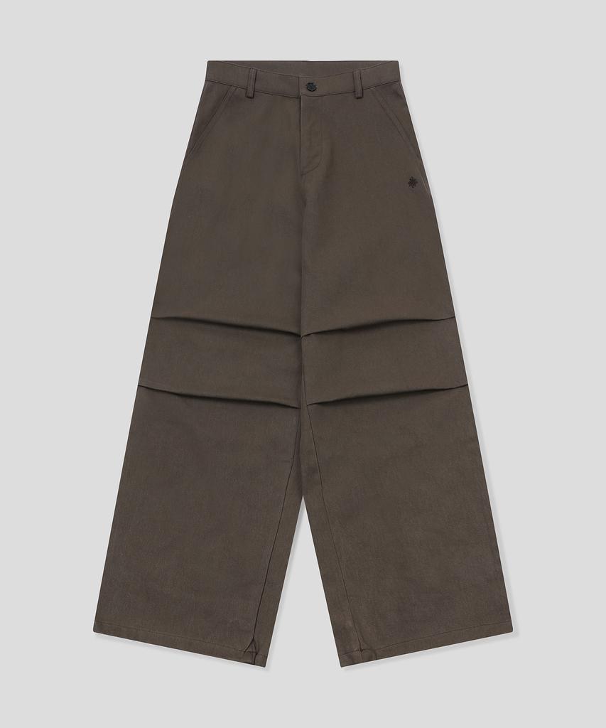 SLOW RECORD HOUSE Double Pintuck Cotton Pants_Brown